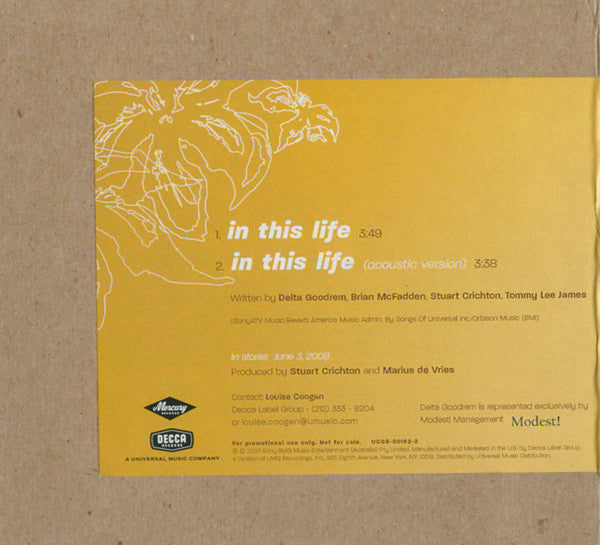 Delta Goodrem : In This Life (CD, Single, Promo)