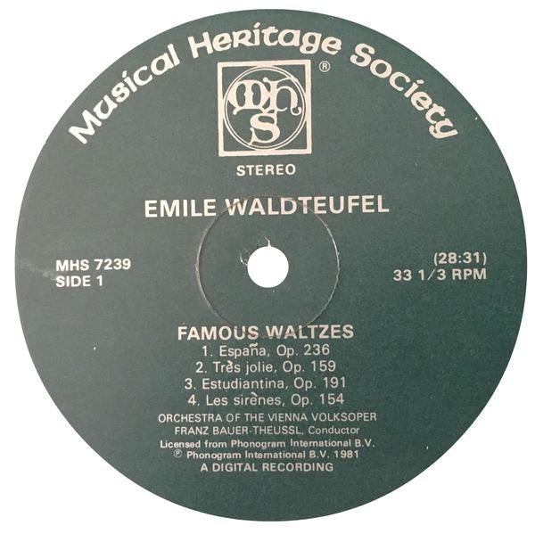 Emil Waldteufel, Wiener Volksopernorchester, Franz Bauer-Theussl : Famous Waltzes (The Skaters, España, Estudiantina, And Others) (LP)