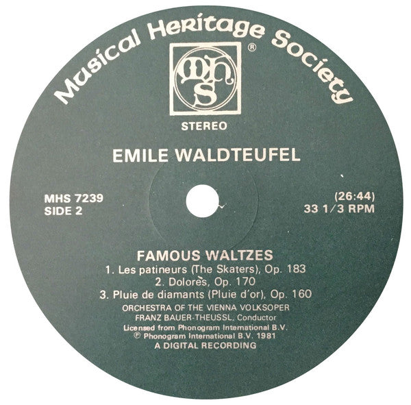 Emil Waldteufel, Wiener Volksopernorchester, Franz Bauer-Theussl : Famous Waltzes (The Skaters, España, Estudiantina, And Others) (LP)