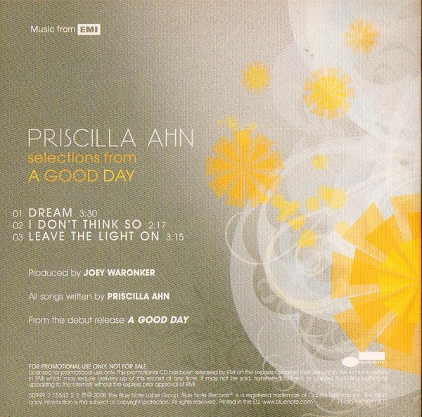 Priscilla Ahn : Selections From A Good Day (CD, Single, Promo)
