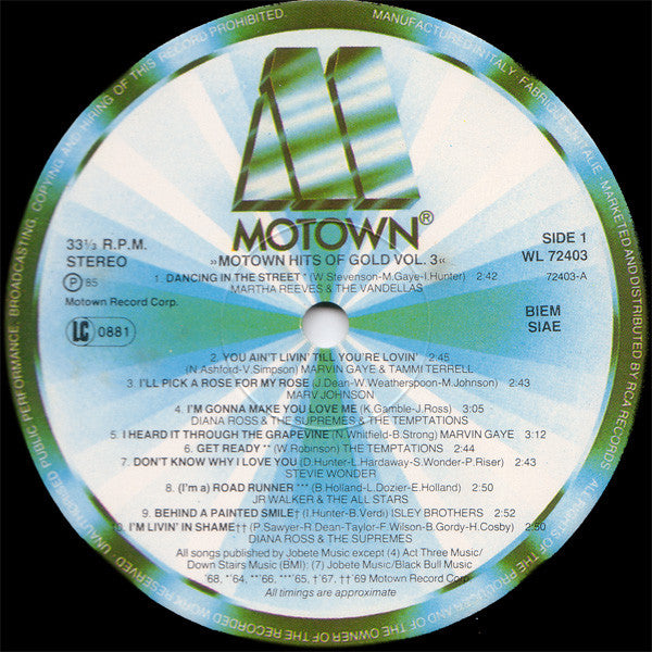 Various : Motown Hits Of Gold Volume 3 (LP, Comp)