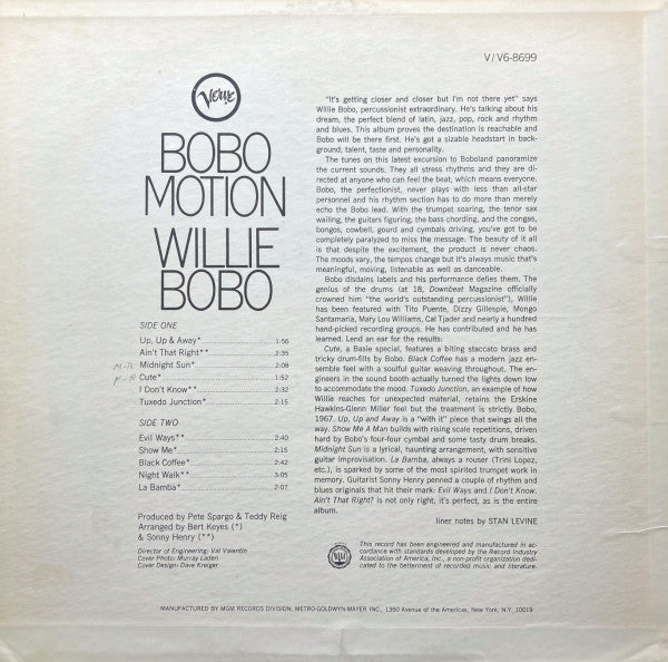 Willie Bobo : Bobo Motion (LP, Album)