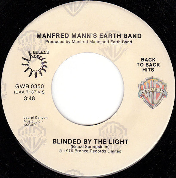 Manfred Mann's Earth Band : Blinded By The Light / Spirit In The Night (7", Single, RE)