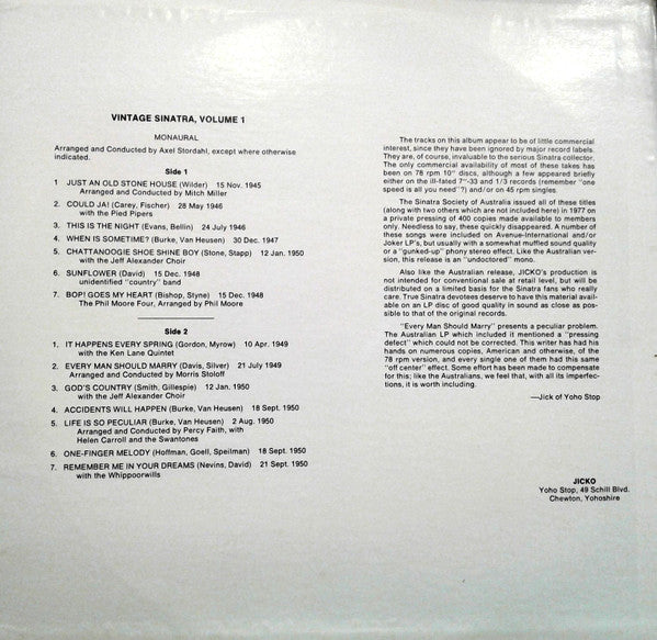 Frank Sinatra : Vintage Sinatra Vol. 1 (LP, Comp)