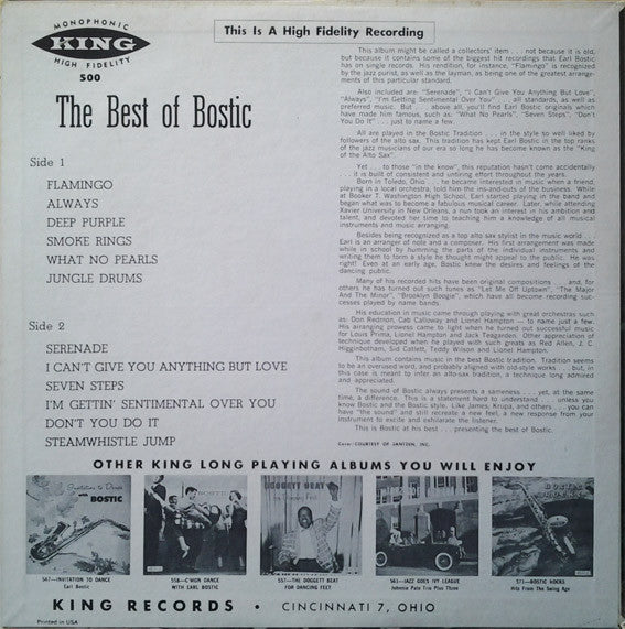 Earl Bostic : The Best Of Bostic (LP, Comp)