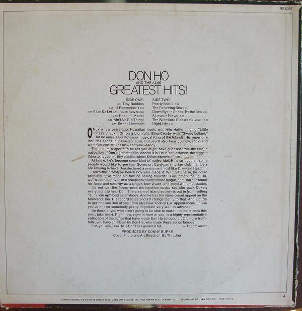 Don Ho And The Aliis : Don Ho's Greatest Hits (LP, Comp)