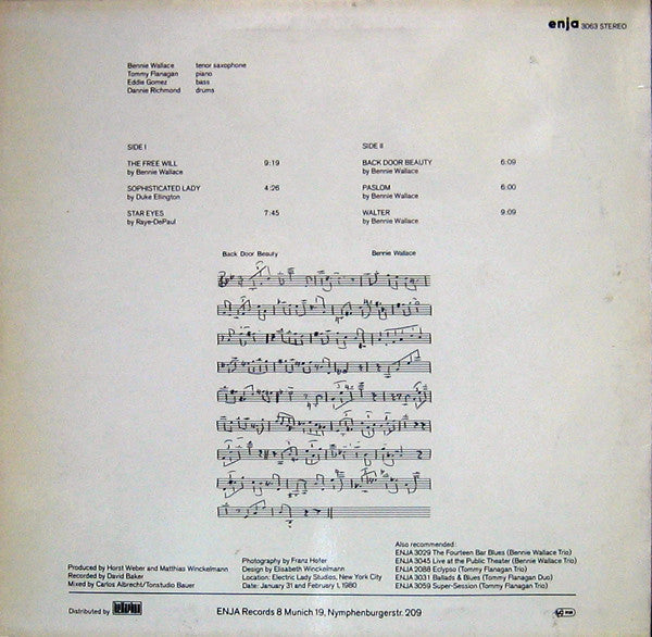 Bennie Wallace / Tommy Flanagan / Eddie Gomez / Dannie Richmond : The Free Will (LP, Album)