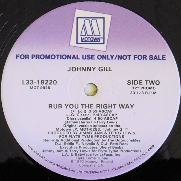 Johnny Gill : Rub You The Right Way (12", Single, Promo, Glo)