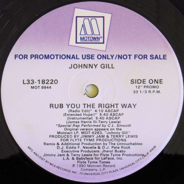 Johnny Gill : Rub You The Right Way (12", Single, Promo, Glo)