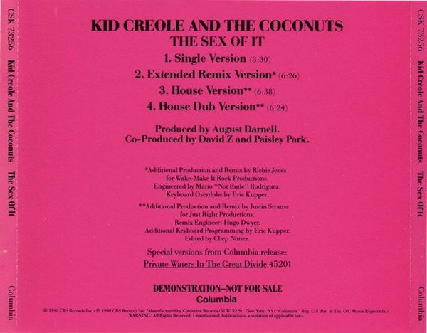 Kid Creole And The Coconuts : The Sex Of It (CD, Single, Promo)