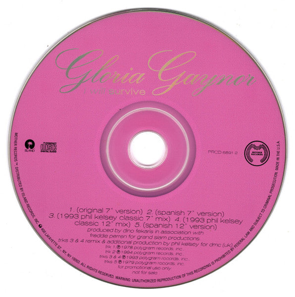 Gloria Gaynor : I Will Survive (CD, Single, Promo)