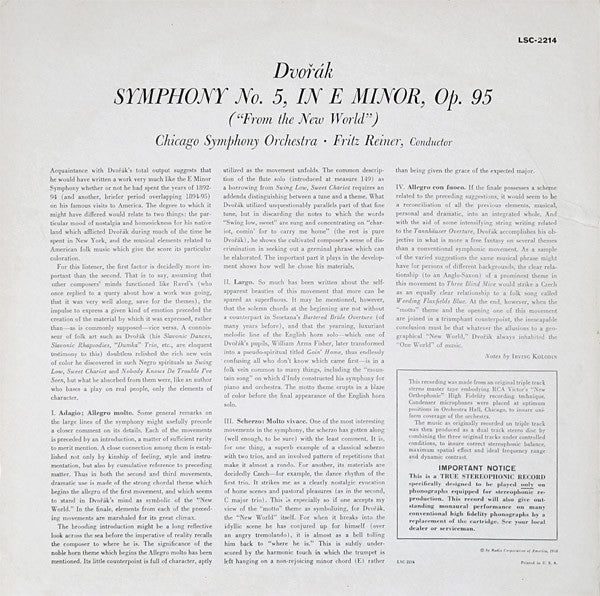 Antonín Dvořák, Fritz Reiner ... Chicago Symphony Orchestra : New World Symphony (LP, Ind)