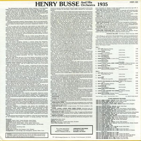 Henry Busse And His Orchestra : The Uncollected Henry Busse, 1935 (LP)
