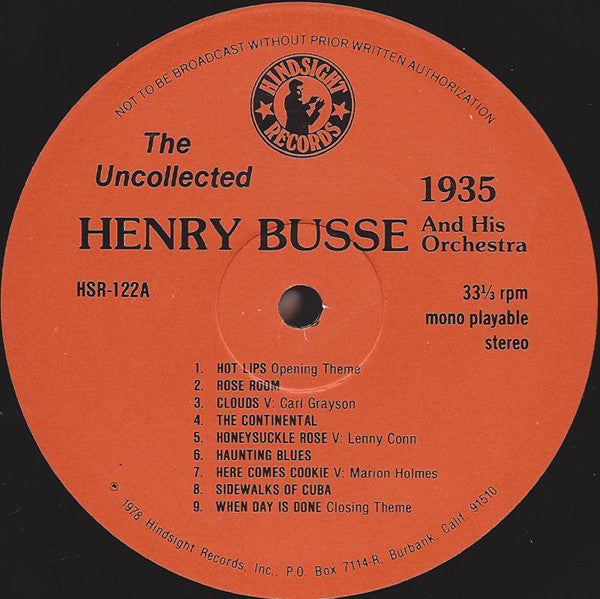 Henry Busse And His Orchestra : The Uncollected Henry Busse, 1935 (LP)
