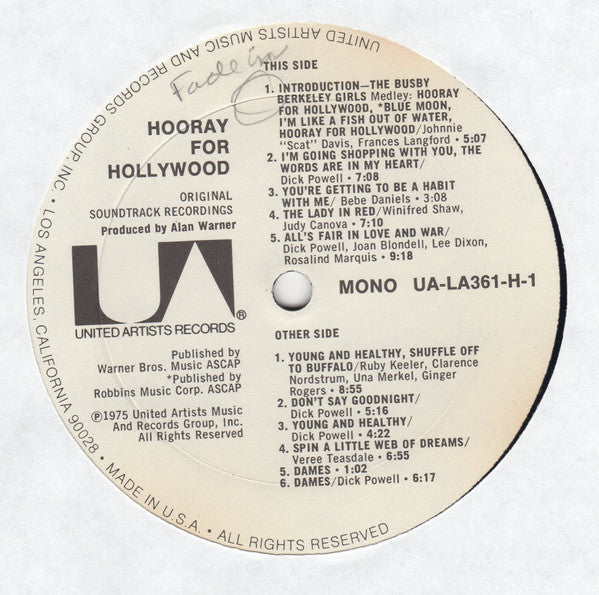 Various : Hooray For Hollywood (The Golden-Age Of The Hollywood Musical Companion Volume) (LP, Album, Mono)
