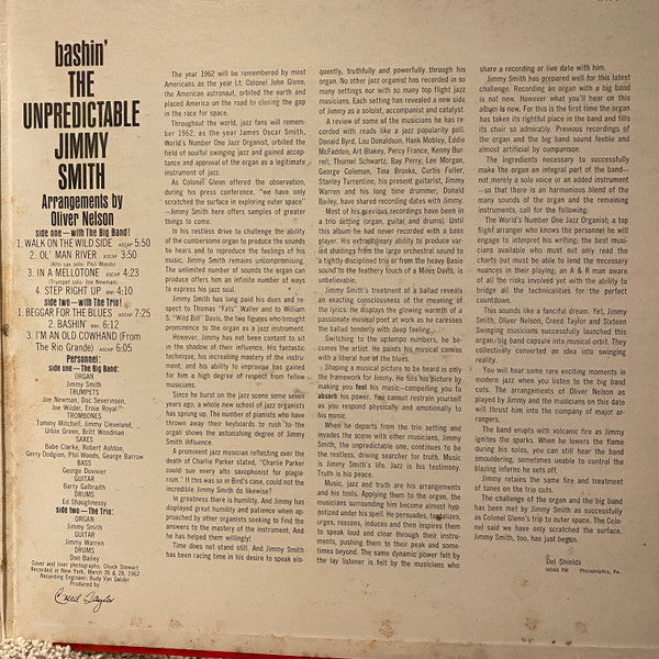 Jimmy Smith : Bashin' - The Unpredictable Jimmy Smith (LP, Album, Mono, Wad)