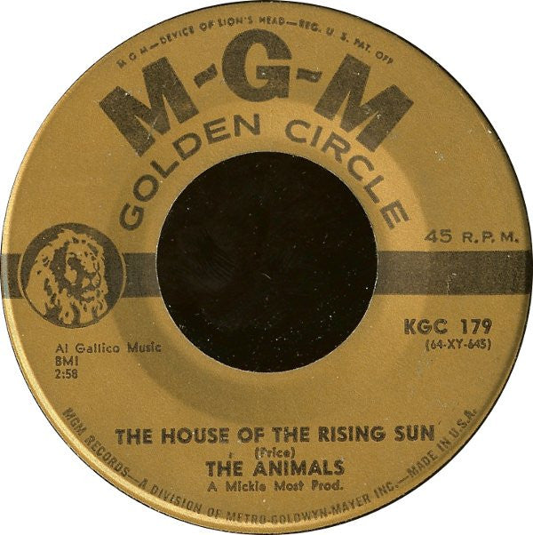 The Animals : The House Of The Rising Sun / I'm Crying (7", RE, Gol)