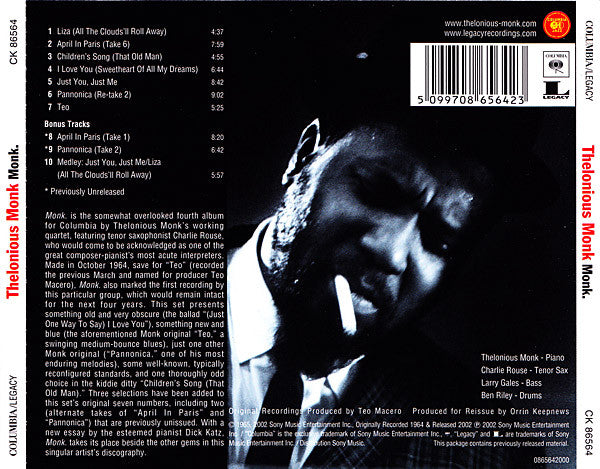 Thelonious Monk : Monk. (CD, Album, RE, RM)
