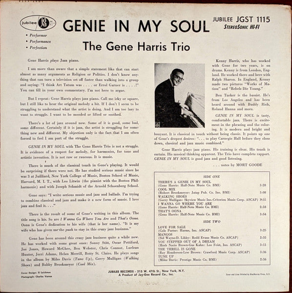The Gene Harris Trio : Genie In My Soul (LP, Album, Dee)