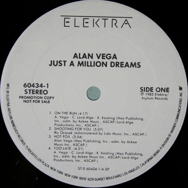 Alan Vega : Just A Million Dreams (LP, Album, Promo, SP )