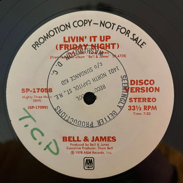 Bell & James : Livin' It Up (Friday Night) (12", Promo)