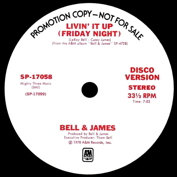 Bell & James : Livin' It Up (Friday Night) (12", Promo)