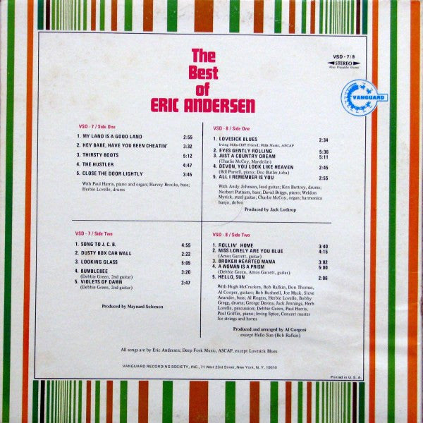 Eric Andersen (2) : The Best Of Eric Andersen (2xLP, Comp)