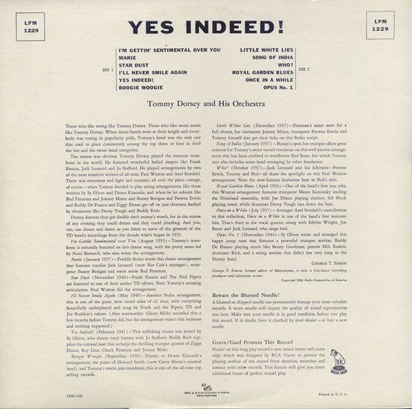 Tommy Dorsey And His Orchestra : Yes Indeed! (LP, Comp)