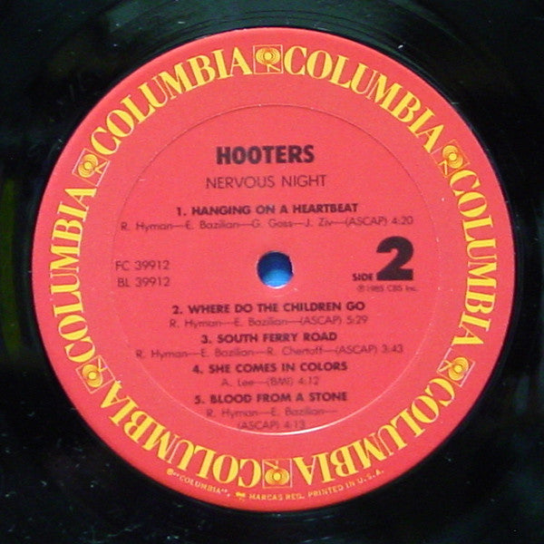 The Hooters : Nervous Night (LP, Album, RP, Pit)