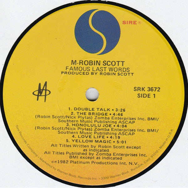 Robin Scott / M (2) : Famous Last Words (LP, Album, Los)