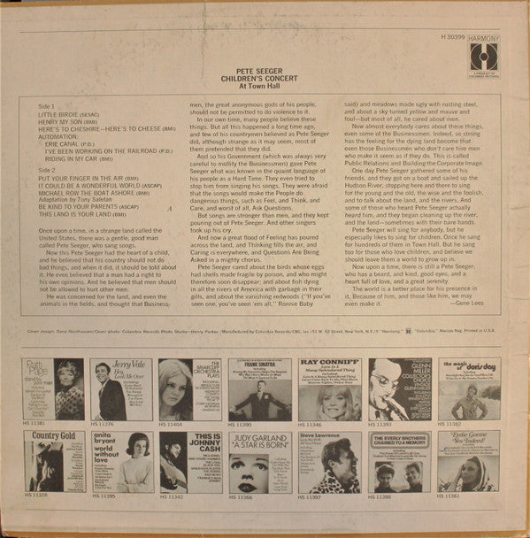 Pete Seeger : Children's Concert At Town Hall (LP, Album, RE)