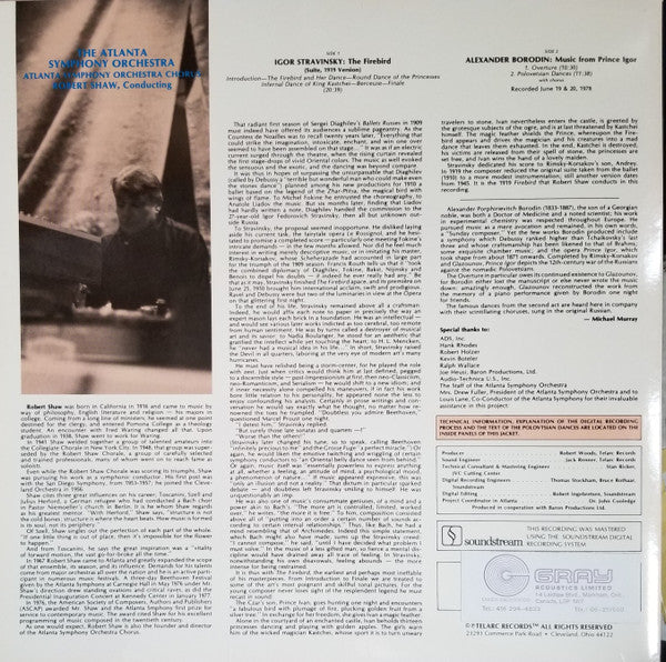 Igor Stravinsky, Alexander Borodin, Robert Shaw, Atlanta Symphony Orchestra And Atlanta Symphony Chorus : The Firebird (Suite, 1919 Version) / Overtures And Polovetsian Dances From Prince Igor (LP, Gat)