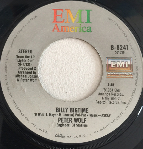 Peter Wolf : I Need You Tonight / Billy Bigtime (7", Single)