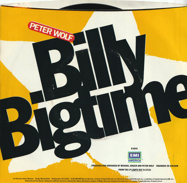 Peter Wolf : I Need You Tonight / Billy Bigtime (7", Single)