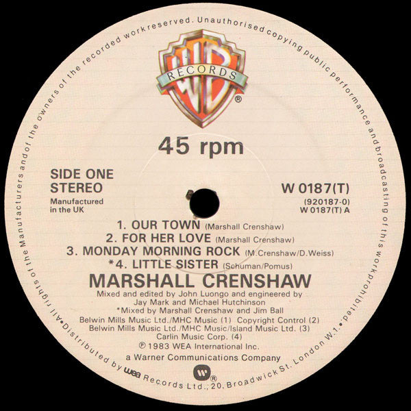 Marshall Crenshaw : U.S. Remix (12", EP)