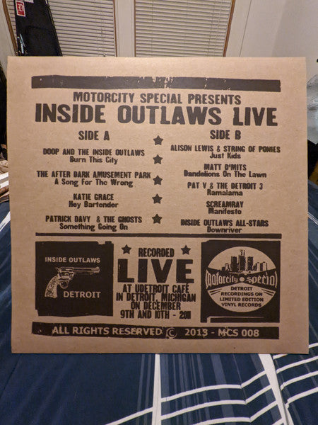 Doop & The Inside Outlaws, After Dark Amusement Park, Katie Grace, Patrick Davy & The Ghosts, Alison Lewis & String Of Ponies, Matt D'mits, Pat V & The Detroit 3, Screamray, Inside Outlaws All-Stars, Ty Stone : Motorcity Special Presents: Inside Outlaws Live (LP, Album, Ltd)