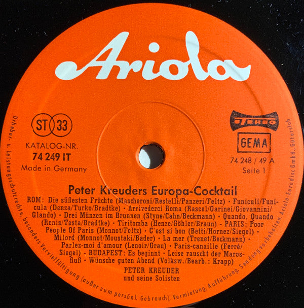 Peter Kreuder Mit Seinen Solisten : Peter Kreuders Europa-Cocktail (LP, Album)