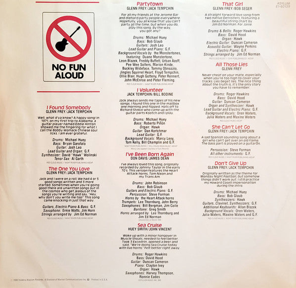 Glenn Frey : No Fun Aloud (LP, Album, SP )