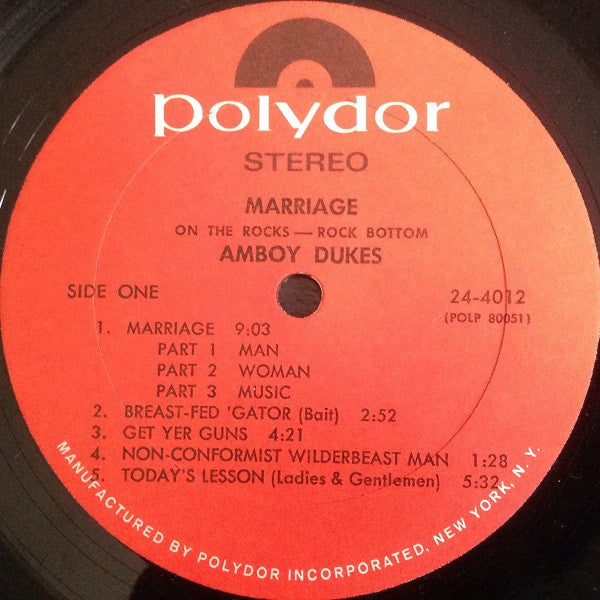 The Amboy Dukes : Marriage On The Rocks - Rock Bottom (LP, Album, Sid)
