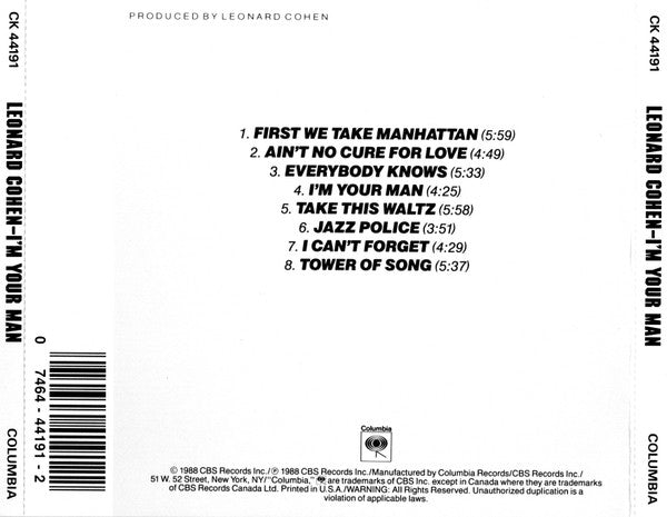 Leonard Cohen : I'm Your Man (CD, Album, DAD)