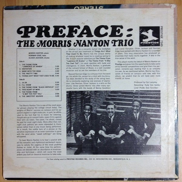 The Morris Nanton Trio : Preface (LP, Album, Mono)