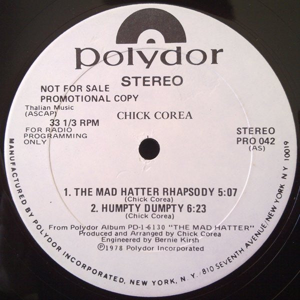 Chick Corea : The Mad Hatter Rhapsody (12", Promo)