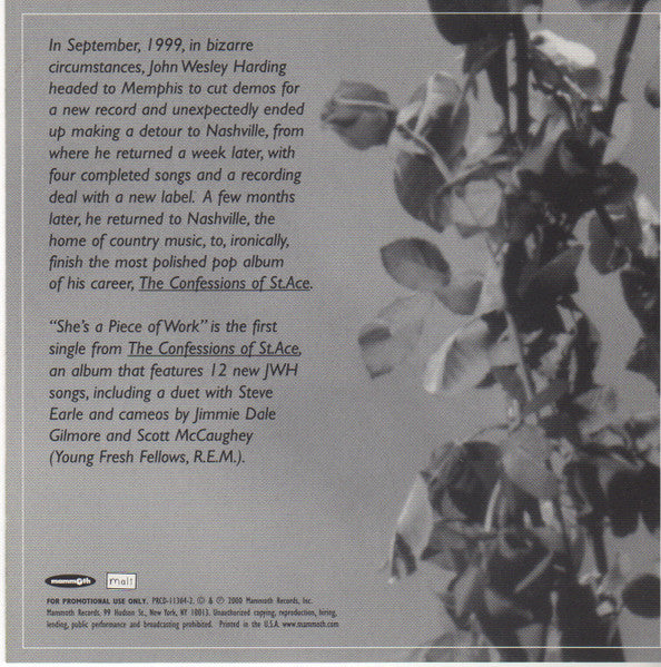 John Wesley Harding : She's A Piece Of Work (CD, Single, Promo)