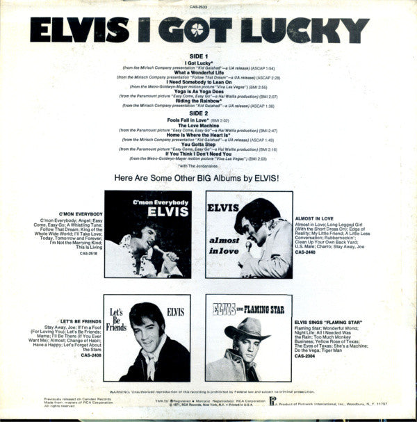 Elvis Presley : I Got Lucky (LP, Comp, Mono, RE)