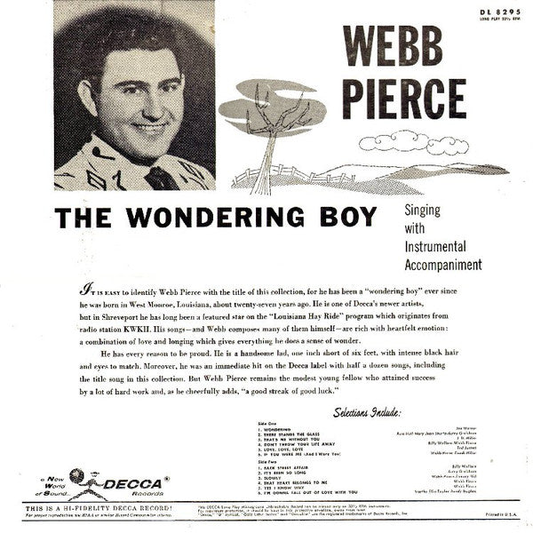 Webb Pierce : The Wondering Boy (LP, Album, Mono, Glo)
