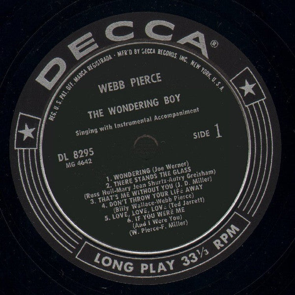 Webb Pierce : The Wondering Boy (LP, Album, Mono, Glo)