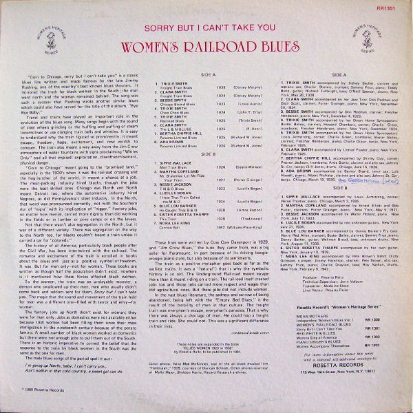 Various : Women's Railroad Blues (Sorry But I Can't Take You) (LP, Comp)