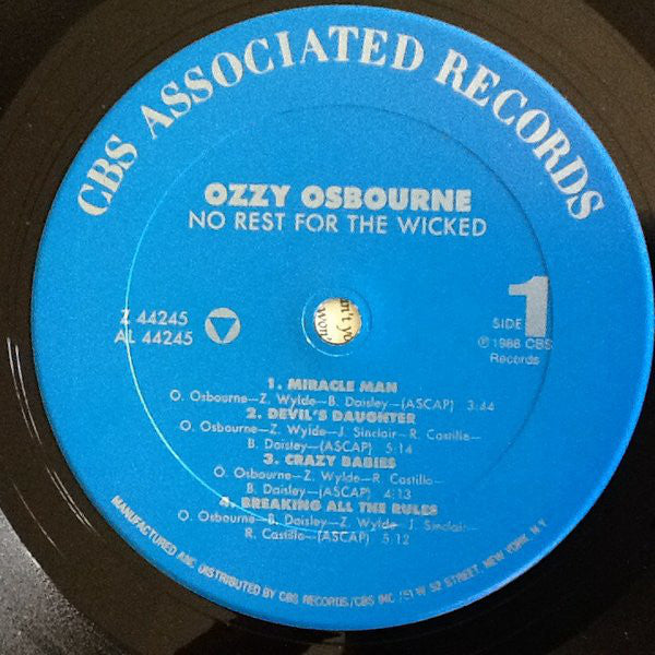 Ozzy Osbourne : No Rest For The Wicked (LP, Album, Car)