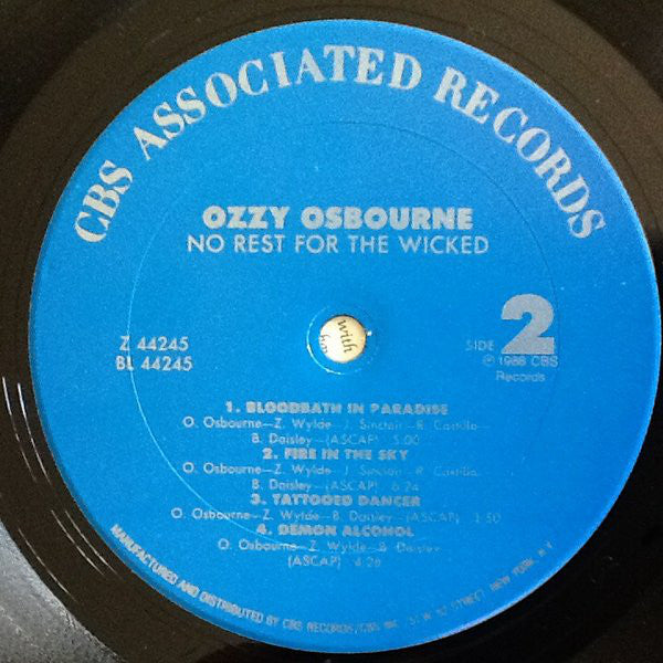 Ozzy Osbourne : No Rest For The Wicked (LP, Album, Car)