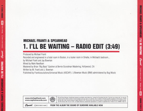 Michael Franti And Spearhead : I'll Be Waiting (CD, Single, Promo)